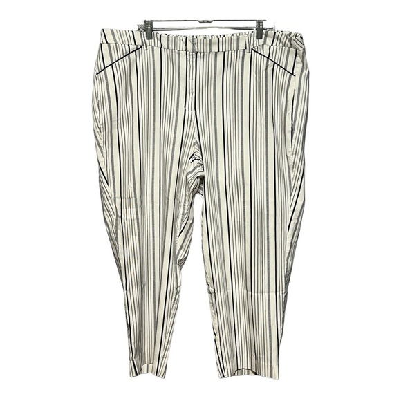 Valerie Stevens Striped Flat Front Straight Leg Ankle Pant Navy White Plus 24W - Picture 4 of 10